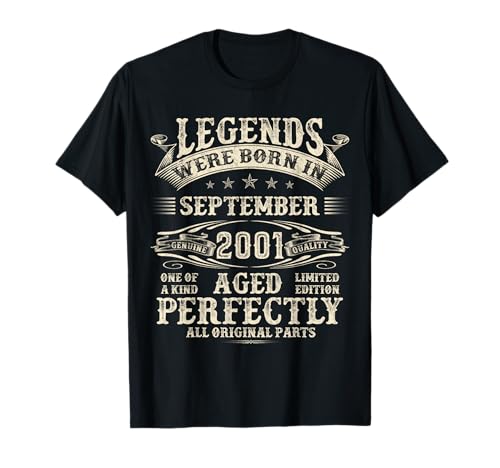 24. Geburtstag Geschenke für Männer 24 Jahre alt Geburtstag September 2001 T-Shirt von Legendary Man Bday My Legend Born In September