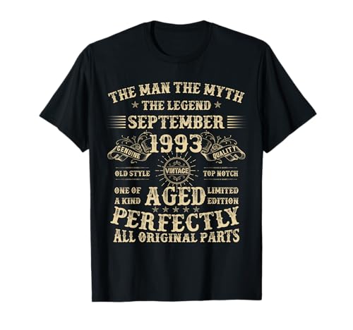 Geschenke zum 32. Geburtstag für Männer September 1993 32 Jahre alt Geburtstag T-Shirt von Legendary Man Birthday Apparel September For Men
