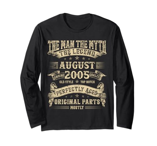 20. Geburtstag Geschenke für Männer Mythologie von August 2005 Langarmshirt von Legendary Man Birthday August Mythical Man Apparel