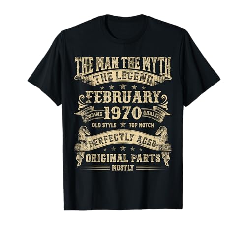 55. Geburtstag Geschenke für Männer Mythologie des Februar 1970 T-Shirt von Legendary Man Birthday February Mythical Man Tee