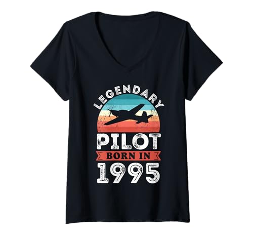 Damen Legendärer Pilot, geboren 1995, 30. Geburtstag, Geschenke, Fliegen T-Shirt mit V-Ausschnitt Damen Legendärer Pilot, geboren 1995, 30. Geburtstag, Geschenke, Fliegen T-Shirt mit V-Ausschnitt von Legendary Pilot Birthday Aviation Apparel