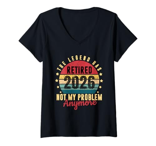 Damen Retired 2026 Not My Problem Anymore Lustiger Vintage Ruhestand T-Shirt mit V-Ausschnitt Damen Retired 2026 Not My Problem Anymore Lustiger Vintage Ruhestand T-Shirt mit V-Ausschnitt von Legendary Retirement Gifts 2026 Humor Tees By Mj