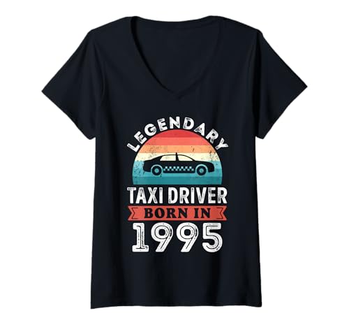 Damen Geschenke zum 30. Geburtstag des legendären Taxifahrers, geboren 1995 T-Shirt mit V-Ausschnitt Damen Geschenke zum 30. Geburtstag des legendären Taxifahrers, geboren 1995 T-Shirt mit V-Ausschnitt von Legendary Taxi Driver Birthday Apparel