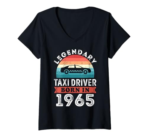 Damen Legendärer Taxifahrer, geboren 1965, Geschenke zum 60. Geburtstag T-Shirt mit V-Ausschnitt Damen Legendärer Taxifahrer, geboren 1965, Geschenke zum 60. Geburtstag T-Shirt mit V-Ausschnitt von Legendary Taxi Driver Birthday Apparel