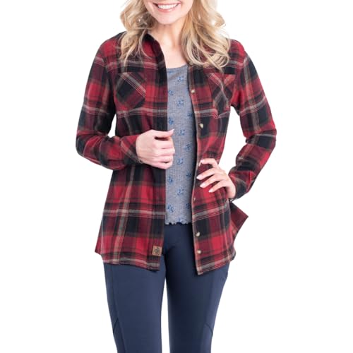 Legendary Whitetails Damen Cottage Escape Flanell-Kleidung, langärmelig, kariert und einfarbig, tailliert, Knopfleiste Langärmlig, Wald Plaid, Medium von Legendary Whitetails