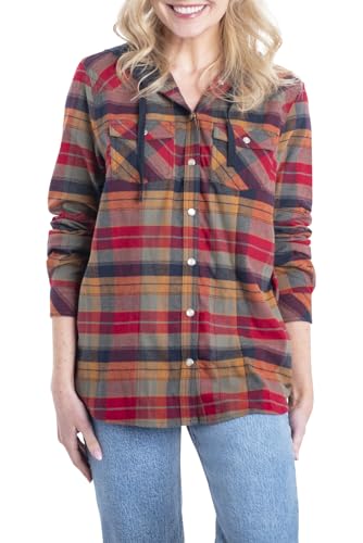 Legendary Whitetails Damen Lumber Jane Flanellhemd mit Kapuze Button-Down-Shirt, Falling Leaves Plaid, Groß von Legendary Whitetails