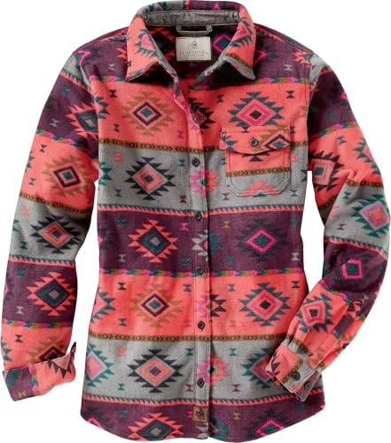 Legendary Whitetails Damen Trail Guide Fleece Knopfleiste Hemd mit Button-Down-Kragen, Coral Print, X-Groß von Legendary Whitetails