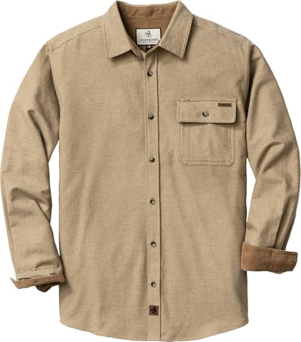 Legendary Whitetails Herren Buck Camp Flanell Langarm Plaid Button Down Freizeithemd Cordbündchen, Sand Heather, 3X-Groß von Legendary Whitetails