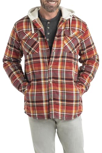 Legendary Whitetails Herren Camp Night Flanell-Hemdjacke mit Kapuze und Berber gefüttert Langärmlig, Cardinal Arrowood Plaid, L von Legendary Whitetails