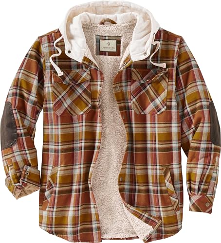 Legendary Whitetails Herren Camp Night Flanell-Hemdjacke mit Kapuze und Berber gefüttert Langärmlig, Arrowood Plaid Braun, XXL von Legendary Whitetails