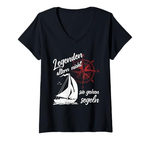 Damen Jolle Kapitän Skipper Legenden Altern Nicht Sie Gehen Segeln T-Shirt mit V-Ausschnitt von Legenden Gehen Segeln Kapitän Jolle Designs