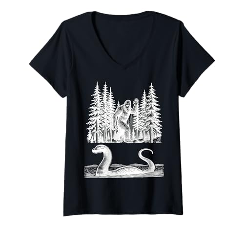 Damen Bigfoot und Loch Ness Monster Classic Cryptid Duo T-Shirt mit V-Ausschnitt Damen Bigfoot und Loch Ness Monster Classic Cryptid Duo T-Shirt mit V-Ausschnitt von Legends Bigfoot Nessie Forest Lake Monster Tees