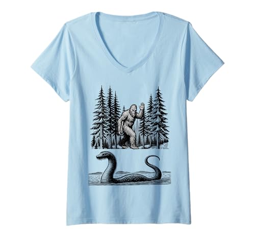 Damen Bigfoot und Loch Ness Monster Classic Cryptid Duo T-Shirt mit V-Ausschnitt Damen Bigfoot und Loch Ness Monster Classic Cryptid Duo T-Shirt mit V-Ausschnitt von Legends Bigfoot Nessie Forest Lake Monster Tees