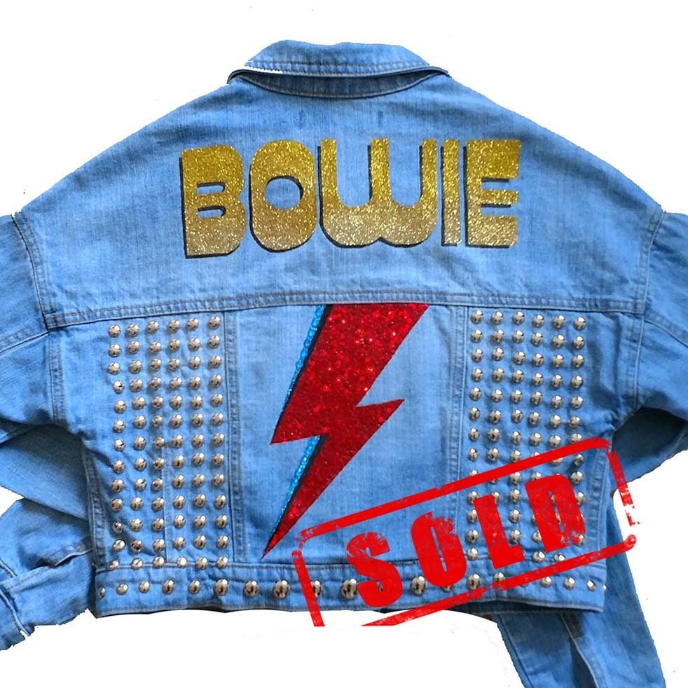 Verkauft> Custom David Bowie/ Ziggy Stardust/Handbemalt Vintage Jeansjacke Weste Glam Rock von LegendsOfDenim