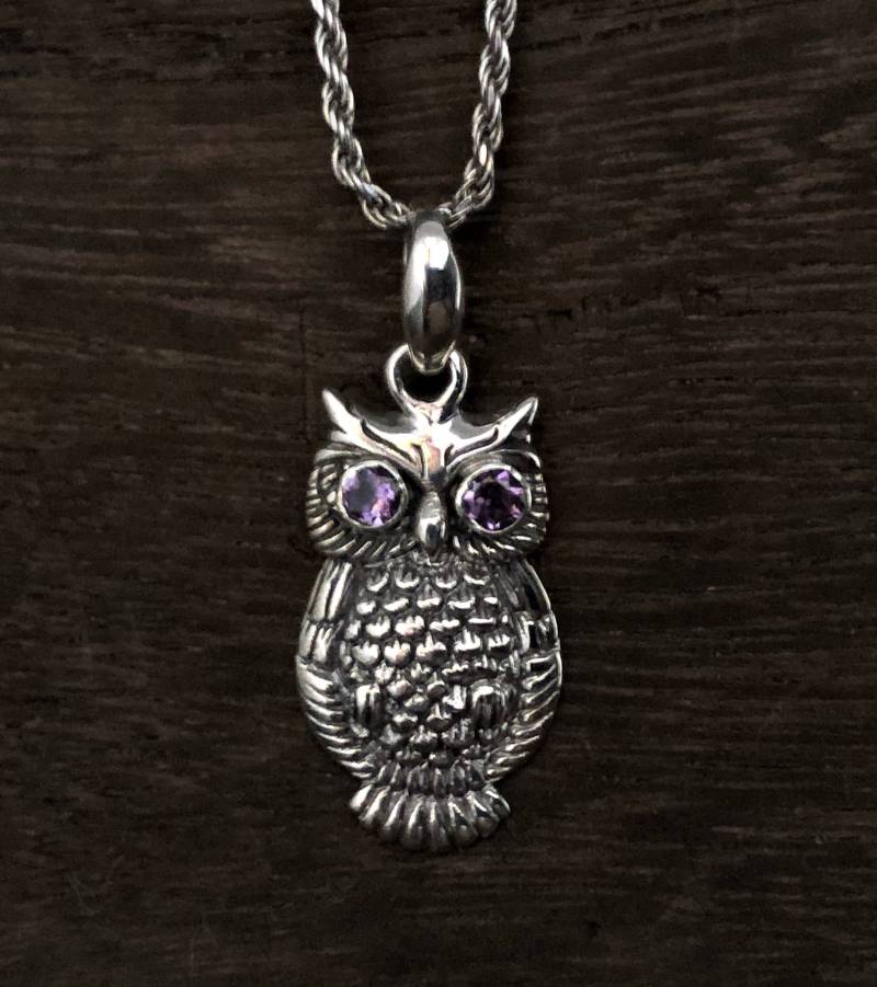 Silber Eule Charm - Amethyst Auge Anhänger 925 Sterling von LegendsSilver