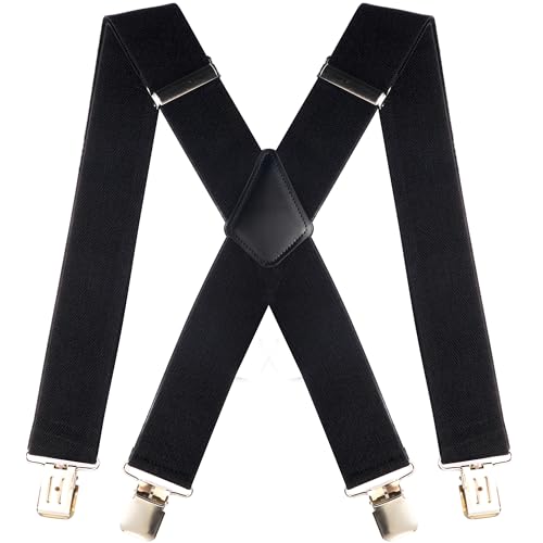 Hosenträger für Herren Extra Stark mit sehr Starken 4 Metall Clip 5cm Breit Einstellbar und Elastisch, Verbesserten Hosenträger für Arbeitshose Motorradhose für Damen Herren Einheitsgröße (Schwarz) von Legezon