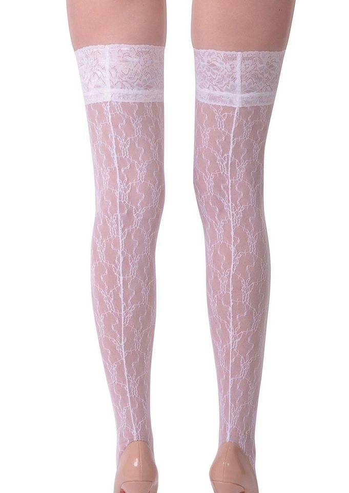 Legg Story Feinstrümpfe Dessous halterlose gemusterte Strümpfe aus Spitze und Netz in weiß Sto von Legg Story