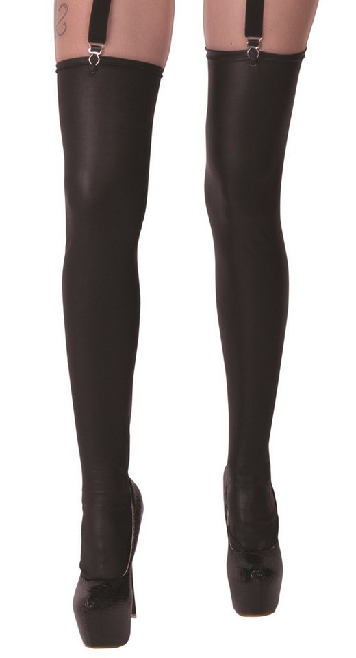 Legg Story Strümpfe Damen Dessous Wetlook-Strümpfe Stockings für Strapshalter in matt schw von Legg Story