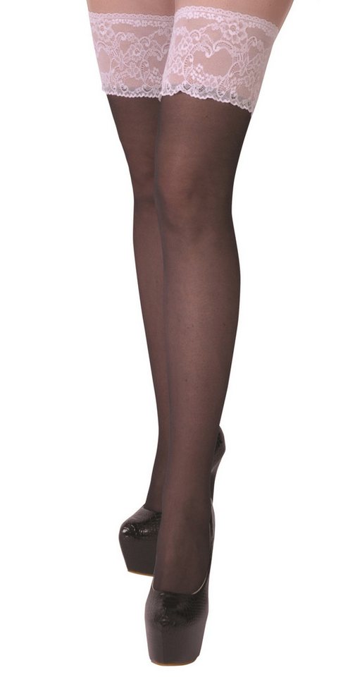 Legg Story Strümpfe Halterlose Damen Dessous Strümpfe Stockings schwarz mit weißer Spitze von Legg Story