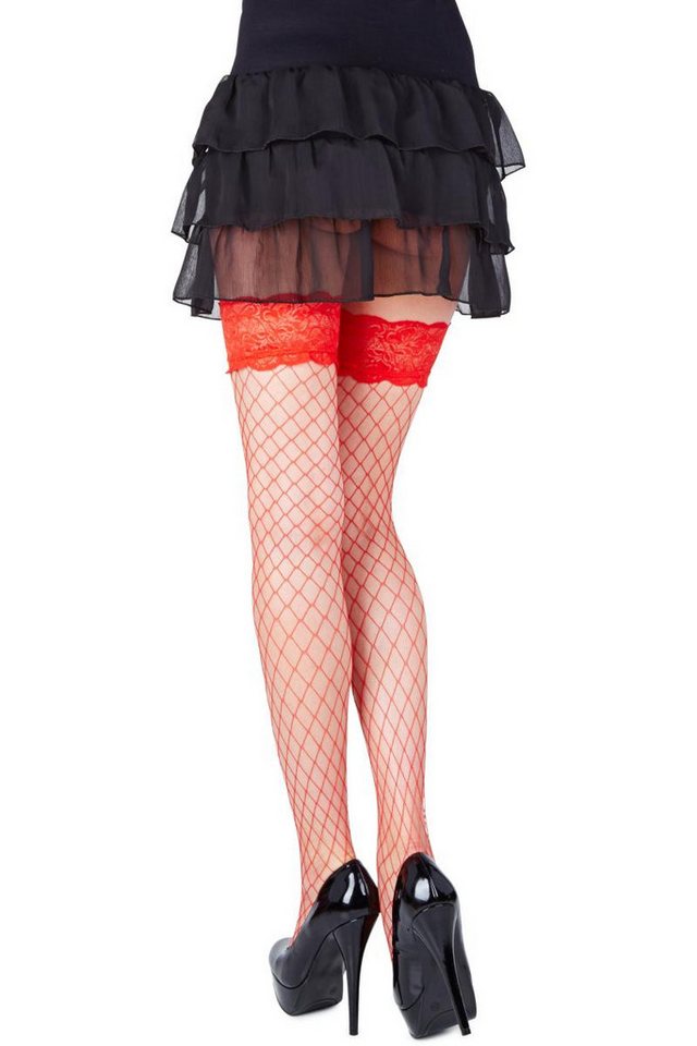 Legg Story Strümpfe Halterlose Netz-Strümpfe in rot Fishnet Fischnetz Stockings selbsttrag von Legg Story