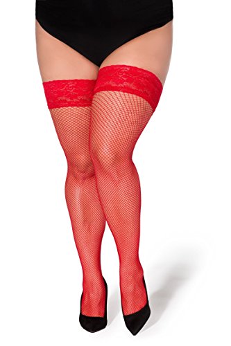 halterlose Netz-Strümpfe Christina schwarz oder rot von Legg Story XTra Size (T9/T10, Rot) von Legg Story