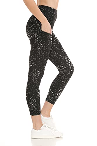 Leggings Depot 7/8-Leggings mit hoher Taille für Damen, Workout, Yogahose mit Taschen, Schwarz Leopard, Groß von Leggings Depot