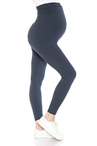 Leggings Depot Damen Beliebte Schwangerschafts-Leggings über dem Bauch dehnbar Schwangerschaftshose, High Waist Fashion-Charcoal, Groß von Leggings Depot