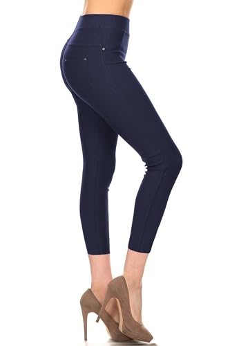 Leggings Depot Damen-Jeggings aus Baumwollmischgewebe, Stretch, zum Hineinschlüpfen, Freizeithose mit Taschen (in Übergröße erhältlich), 7/8 Capri-Navy, M von Leggings Depot