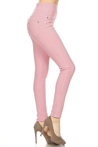 Leggings Depot Damen-Jeggings aus Baumwollmischgewebe, Stretch, zum Hineinschlüpfen, Freizeithose mit Taschen (in Übergröße erhältlich), Pink, Groß von Leggings Depot