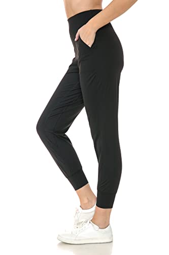 Leggings Depot Damen-Jogginghose, bedruckt, solide Sportbekleidung, Schwarz-nylon, Groß von Leggings Depot