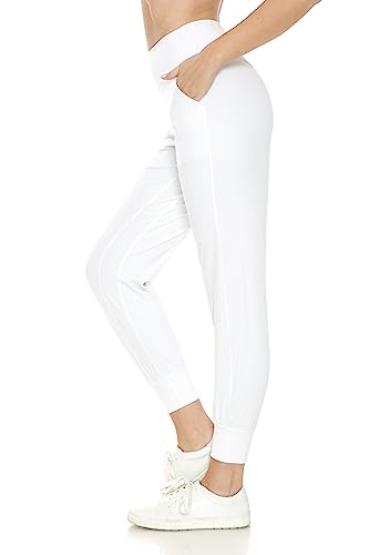 Leggings Depot Damen-Jogginghose mit Taschen, aktive Sweatpants für Frauen, leichte Loungehose, Weiss/opulenter Garten, Groß von Leggings Depot