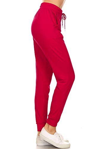Leggings Depot Damen-Leggings mit, einfarbig, mit Print, Activewear, Jogginghose, Sweatpants, mit Bündchen - Rot - Groß von Leggings Depot