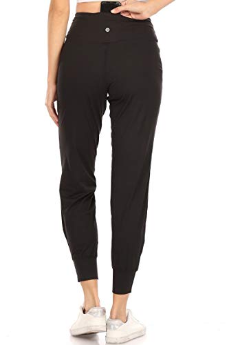 Leggings Depot Damen-Leggings mit, einfarbig, mit Print, Activewear, Jogginghose, Sweatpants, mit Bündchen - Schwarz - Klein von Leggings Depot