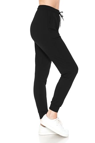 Leggings Depot Damen-Leggings mit, einfarbig, mit Print, Activewear, Jogginghose, Sweatpants, mit Bündchen - Schwarz - Klein von Leggings Depot