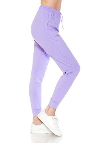 Leggings Depot Damen-Leggings mit, einfarbig, mit Print, Activewear, Jogginghose, Sweatpants, mit Bündchen - Violett - Mittel von Leggings Depot