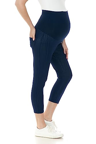 Leggings Depot Damen Schwangerschaft Jeans mit Taschen Bequeme Stretch Schwangerschaft Skinny Hose Denim Jeggings, denim-blau, X-Groß von Leggings Depot