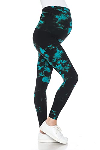 Leggings Depot Damen Tie Dye Gedruckt Umstandsstrumpfhose Schwangerschaft Über Den Bauch Yoga Leggings, Ocean Deep, X-Groß von Leggings Depot