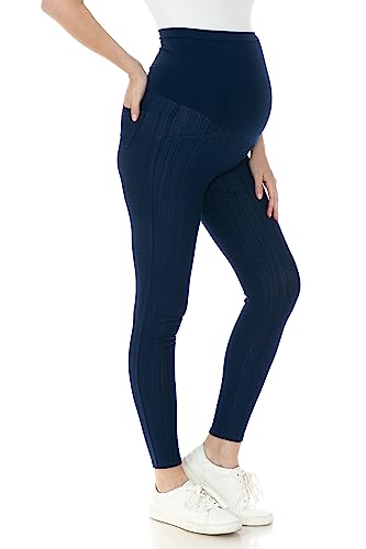 Leggings Depot Damen Umstandsmode Casual Hose mit Taschen Over-Bump Comfy Stretch Vielseitige Schwangerschaft Jeggings, Denim Blau, S von Leggings Depot