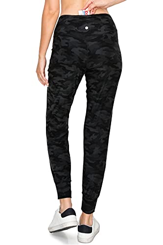 Leggings Depot Damen bedruckte einfarbige Activewear Jogger Track Cuff Sweatpants, Activeflex Slim Fit Jogger-Black Camouflage, Mittel von Leggings Depot