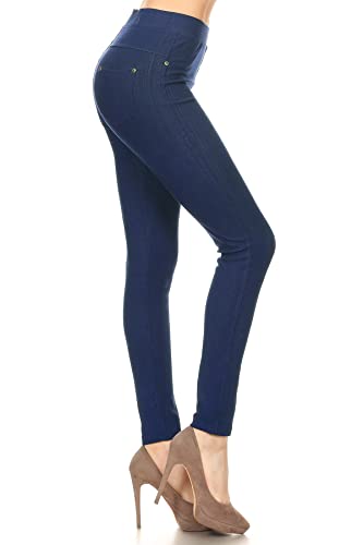 Leggings Depot Damen-Jeggings aus Baumwollmischgewebe, Stretch, Schlupfhose, Freizeithose mit Taschen (erhältlich in Übergröße), Denim Blau, S von Leggings Depot