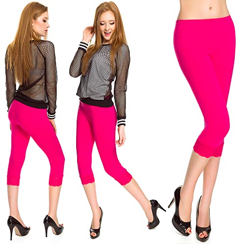 Leggings Empire Damen-Leggings in Capri-Länge in 3/4-Länge mit Spitzeneinsatz Gekürzte Hosen Hochwertige aus Baumwolle Knielangen Leggings von Leggings Empire