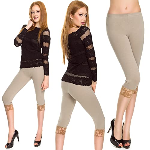 Leggings Empire Damen-Leggings in Capri-Länge in 3/4-Länge mit Spitzeneinsatz Gekürzte Hosen Hochwertige aus Baumwolle Knielangen Leggings von Leggings Empire