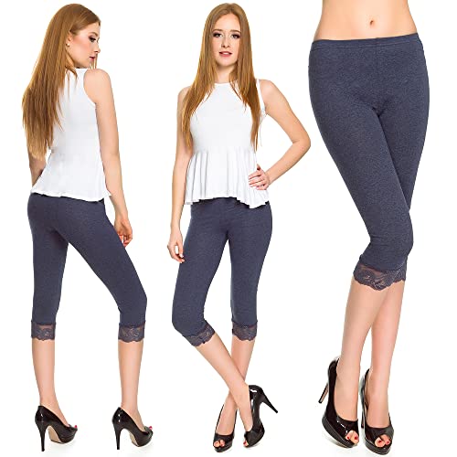 Leggings Empire Damen-Leggings in Capri-Länge in 3/4-Länge mit Spitzeneinsatz Gekürzte Hosen Hochwertige aus Baumwolle Knielangen Leggings von Leggings Empire