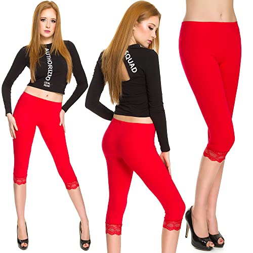 Leggings Empire Damen-Leggings in Capri-Länge in 3/4-Länge mit Spitzeneinsatz Gekürzte Hosen Hochwertige aus Baumwolle Knielangen Leggings von Leggings Empire