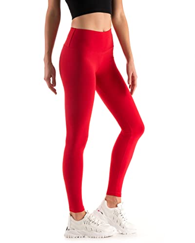 Leggings Empire Damen Leggings mit hoher Taille Schlankheits Gamaschen für Damen mit Panel Dehnbare Atmungsaktive Elastischer breiter Bund Plus Size 36-56 EU LWP Rot 36 EU von Leggings Empire