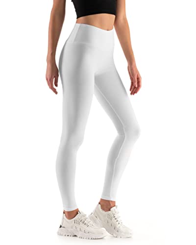 Leggings Empire Damen Leggings mit hoher Taille Schlankheits Gamaschen für Damen mit Panel Dehnbare Atmungsaktive Elastischer breiter Bund Plus Size 36-56 EU LWP Weiß 52 EU von Leggings Empire