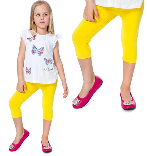 Leggings Empire Mädchen Leggings 3/4 Länge Schlicht Caprihose für Kinder Stretch Baumwolle Atmungsaktiv Ultraweich Kinder Bunte Kleidung Gelb 6 Jahre von Leggings Empire