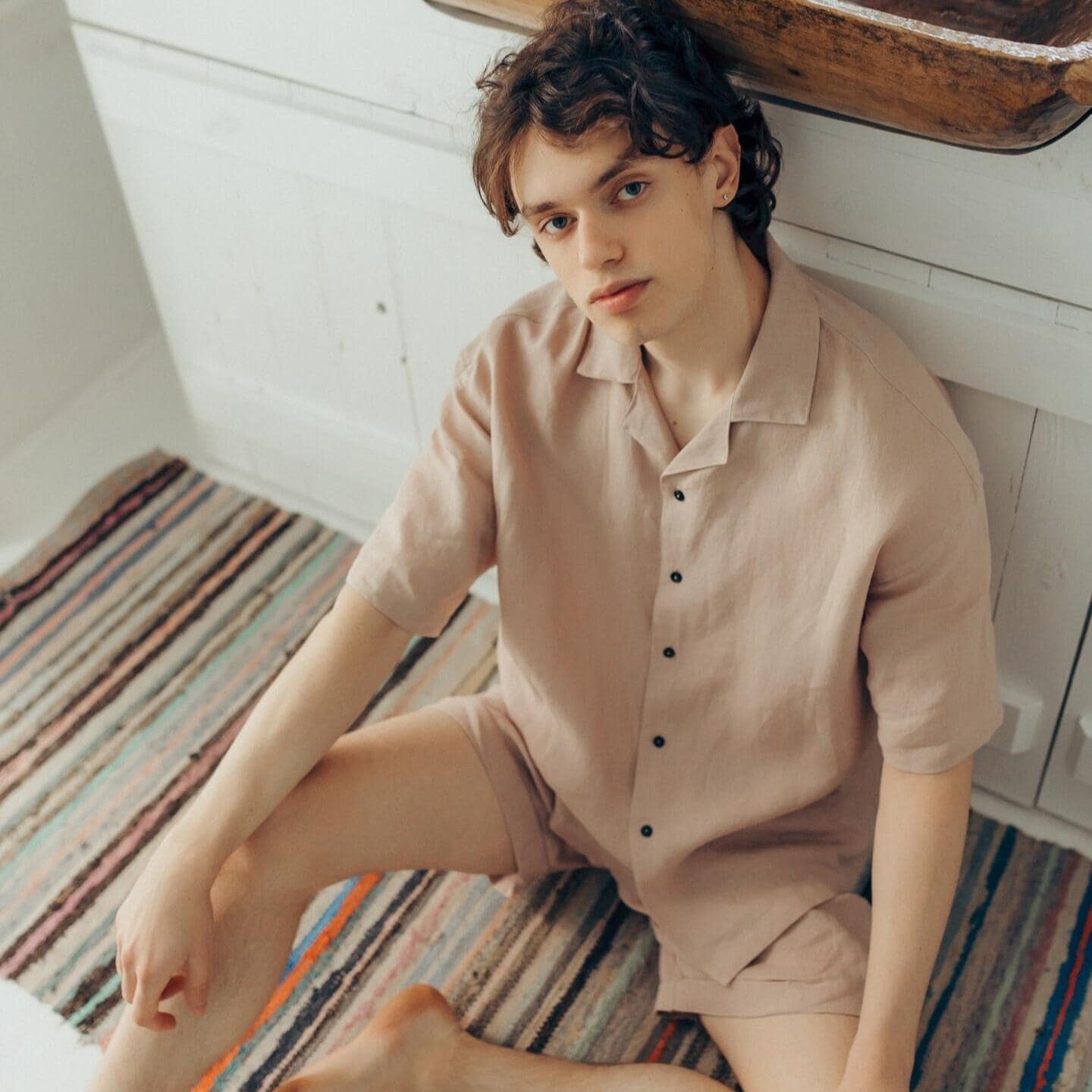 Beige Leinen Pj Men - Shorts & Hemd Set, Herren Strandkleidung, Qualität Pyjamas, Sommer Outfit Für Ihn, Vatertag Papa Geschenk von LegloHome