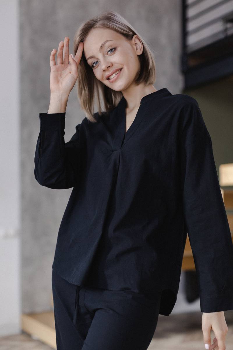 Gemütlicher Schwarzer Langarm-Pyjama-Set, Hose & Shirt-Pyjama, 100% Baumwoll-Pyjama-Set, Loungewear Für Frauen, Baumwoll-Nachtwäsche, Geschenk von LegloHome