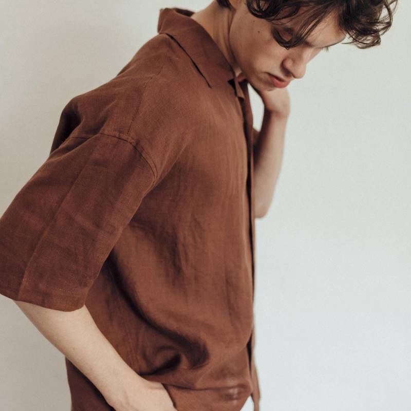 Natürlicher Leinen Herren Set, Leinenanzug, 2 in 1 Set Shorts Und Hemd Mann, Lässige Outfit, Moderne Kleidung Männer, Vater Geschenk von LegloHome